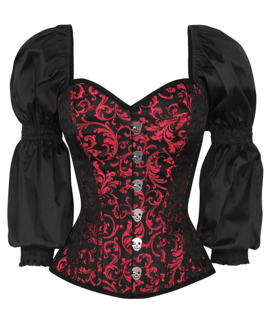 Lachtna Gothic Skull Busk Corset with Attached Sleeve