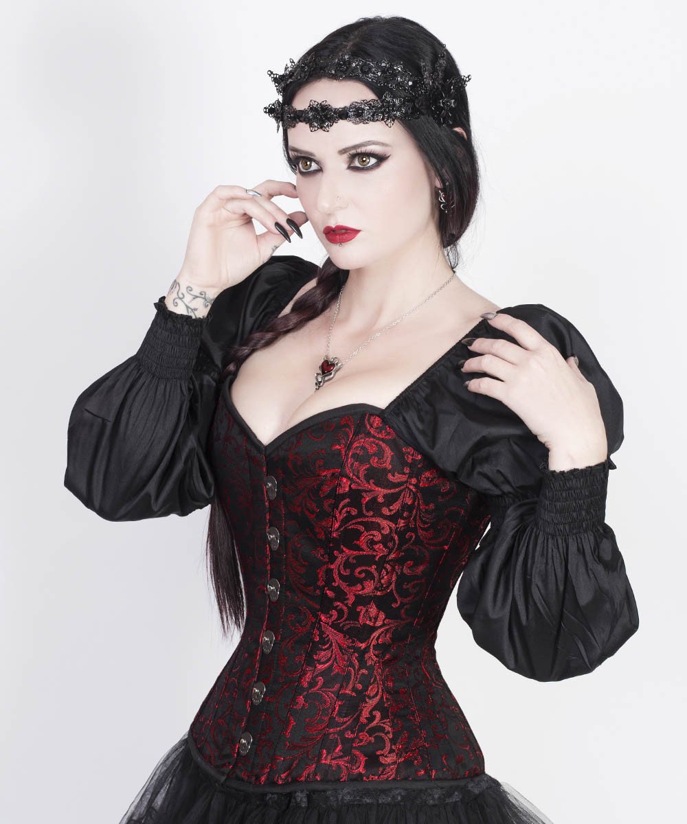 Lachtna Gothic Skull Busk Corset with Attached Sleeve