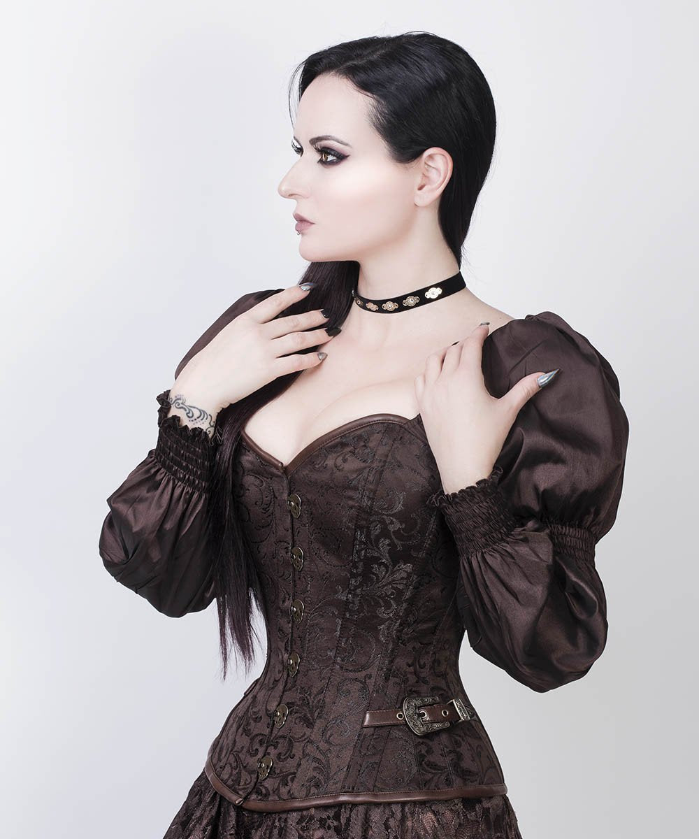 Raimondo Overbust Skull Busk Corset with Attached Sleeve