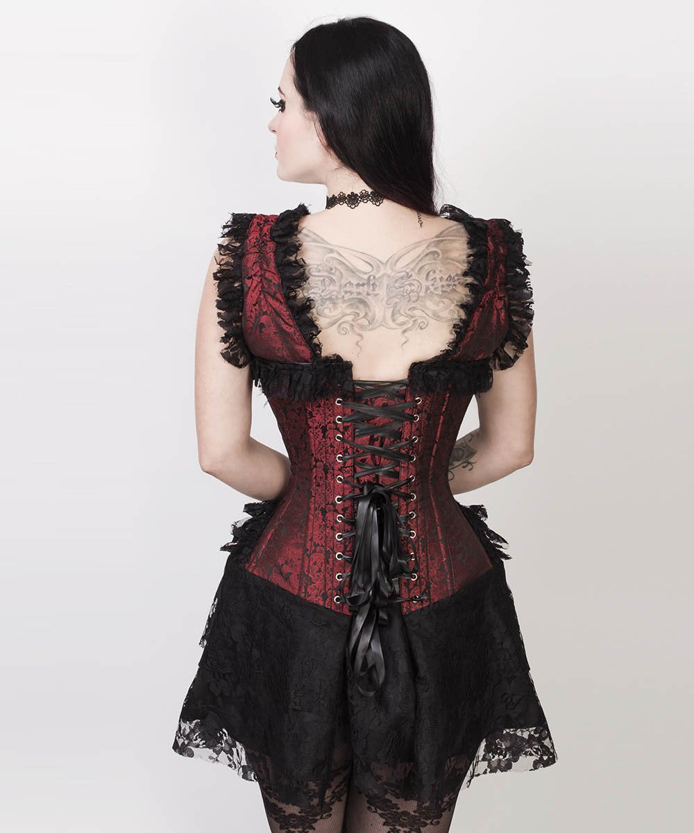 Lani Halter Burlesque Corset Dress in Maroon Brocade