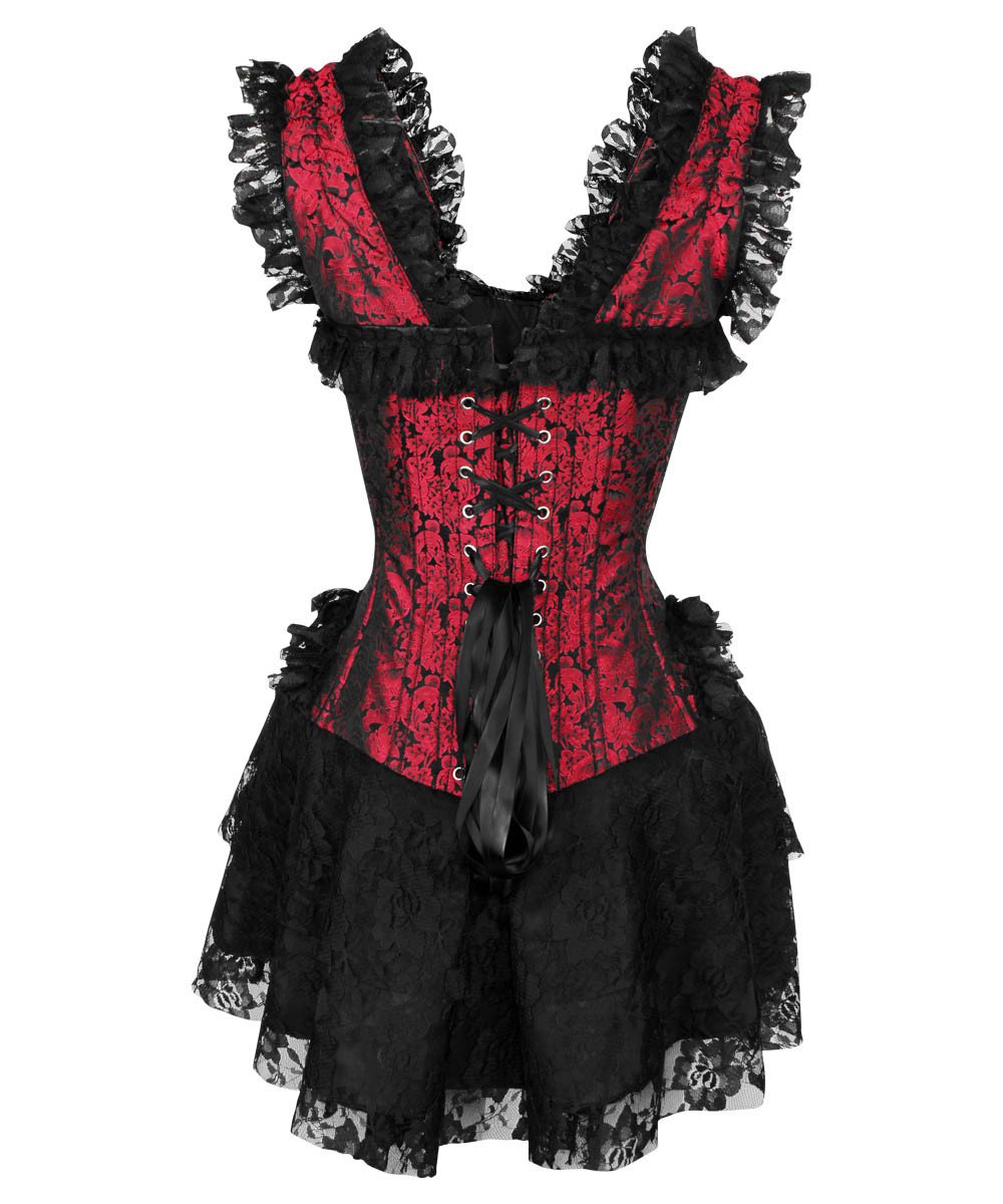Lani Halter Burlesque Corset Dress in Maroon Brocade