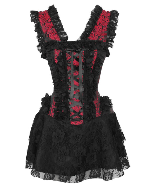 Lani Halter Burlesque Corset Dress in Maroon Brocade