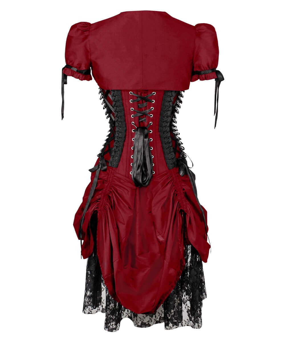 Claudio Victorian Inspired Burgundy Corset Dress with Bolero