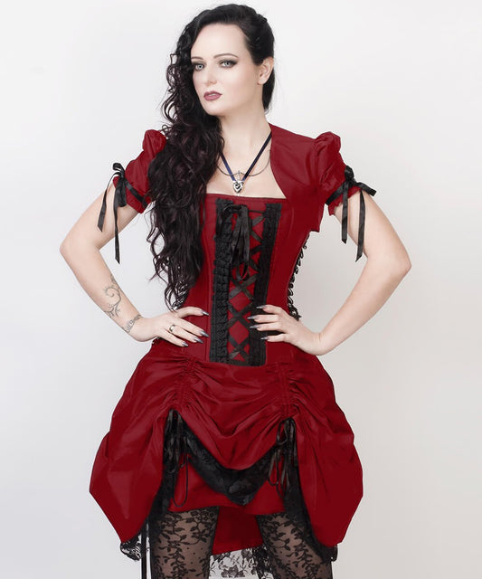 Claudio Victorian Inspired Burgundy Corset Dress with Bolero
