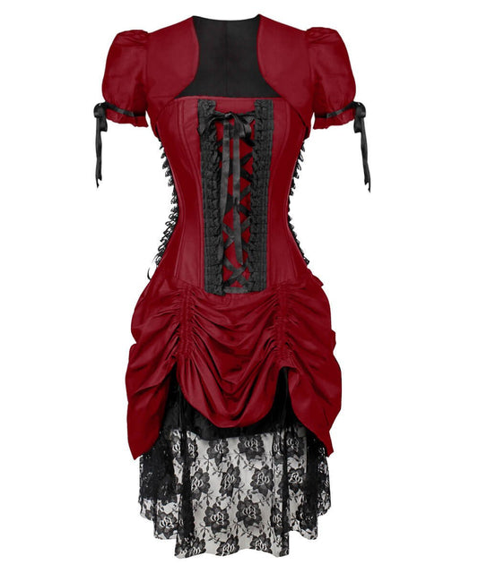 Claudio Victorian Inspired Burgundy Corset Dress with Bolero