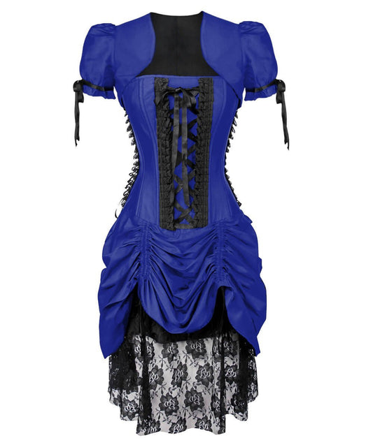 Lesleigh Victorian Inspired Blue Corset Dress with Bolero