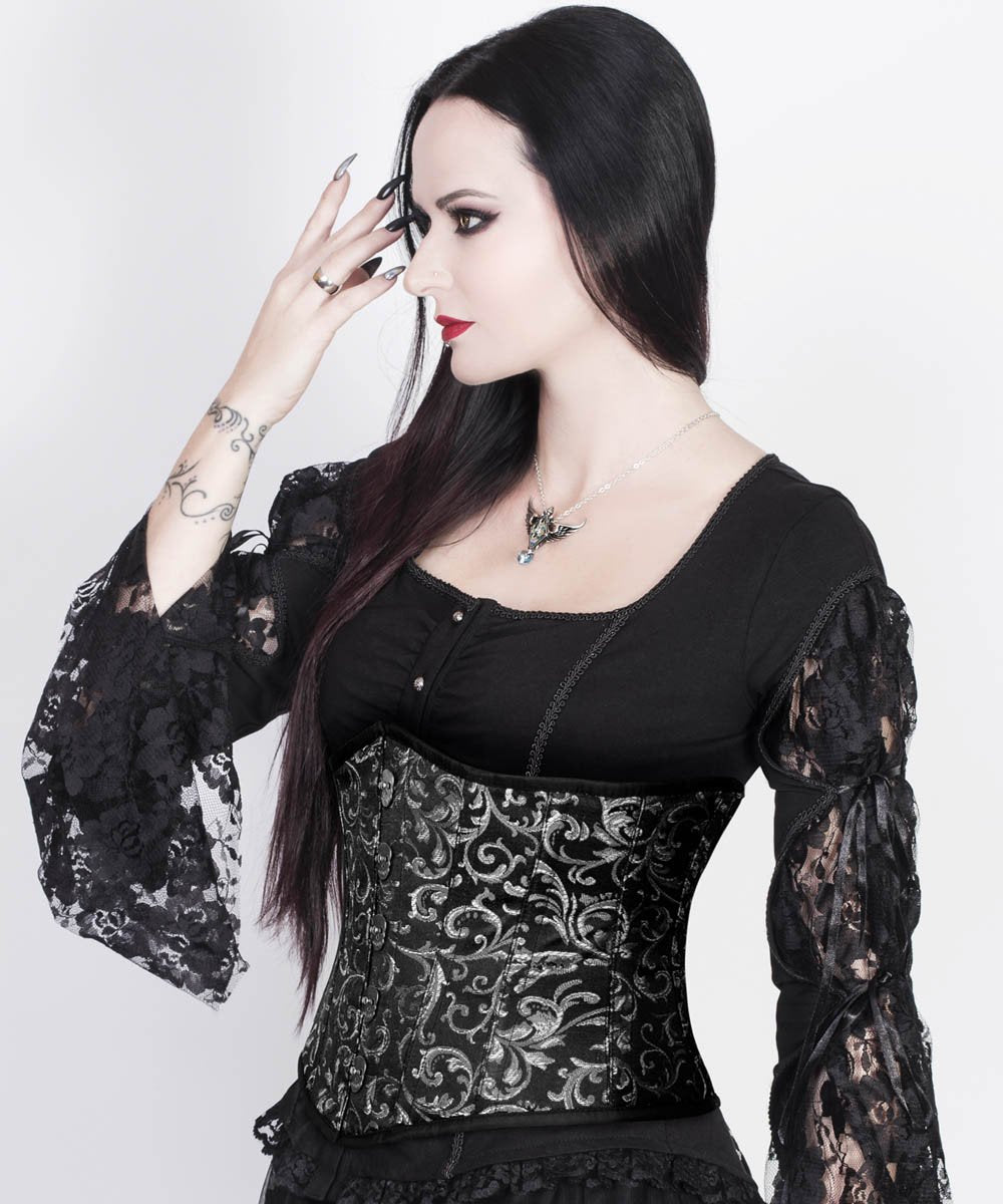 Akantha Brocade Underbust Corset with Skull Busk Opening