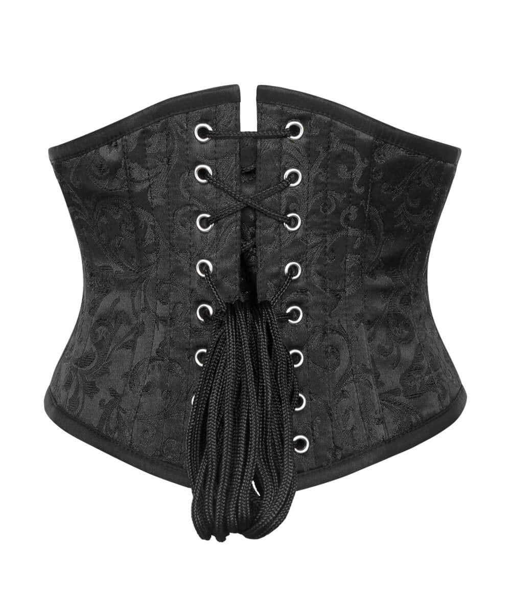 Cinta Underbust Black Brocade Corset with Skull Busk