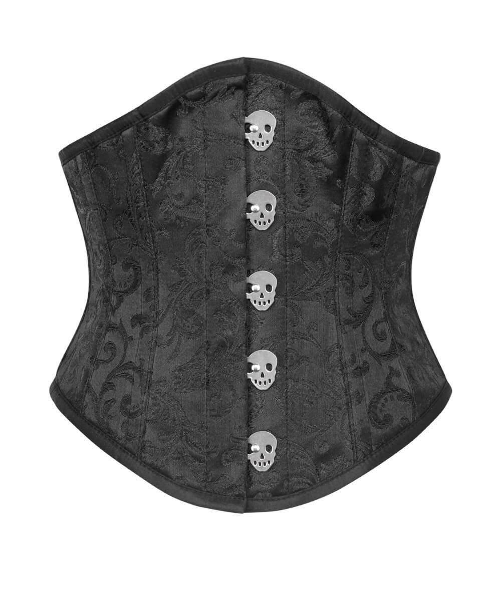 Cinta Underbust Black Brocade Corset with Skull Busk