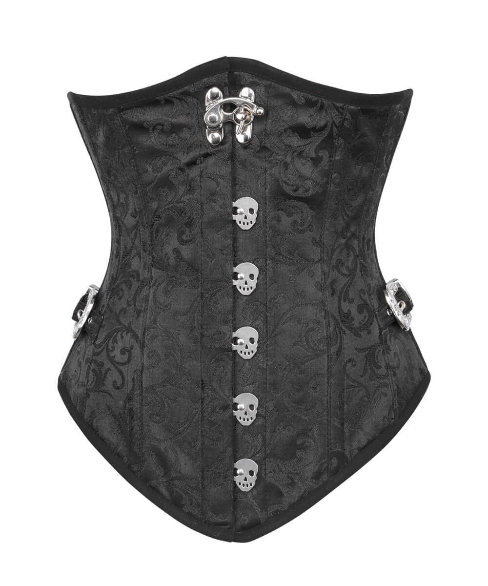 Ronen Steampunk Black Corset  with Skull Busk Opening