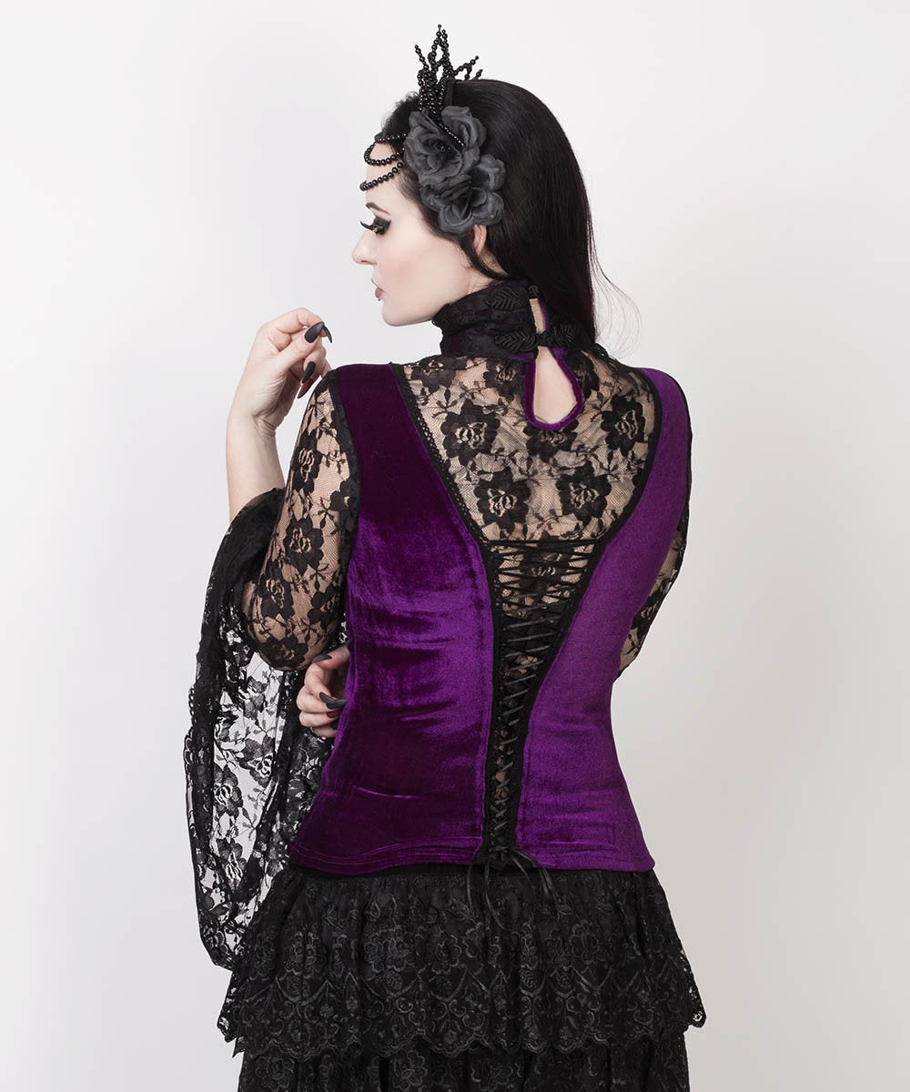 Caitria Long Flared Sleeve Gothic Purple Top