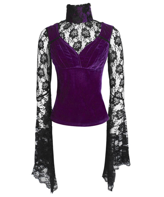 Caitria Long Flared Sleeve Gothic Purple Top
