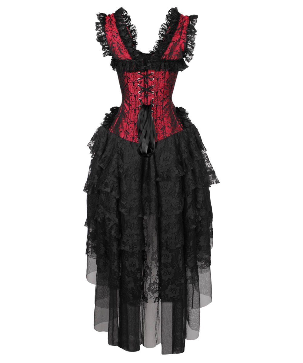 Afolabi Victorian Inspired Corset Dress in Maroon and Black