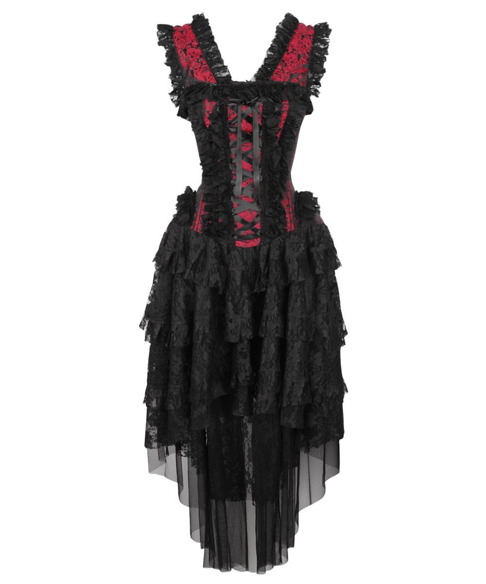 Afolabi Victorian Inspired Corset Dress in Maroon and Black