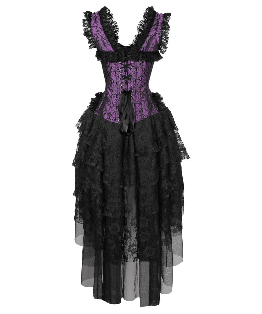 Caelan Victorian Inspired Corset Dress in Purple and Black