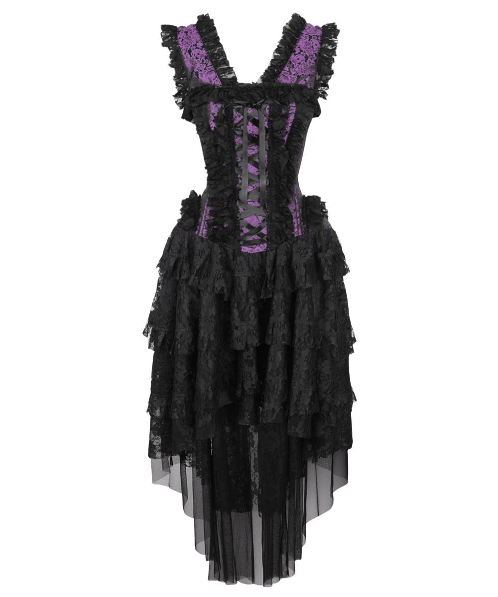 Caelan Victorian Inspired Corset Dress in Purple and Black