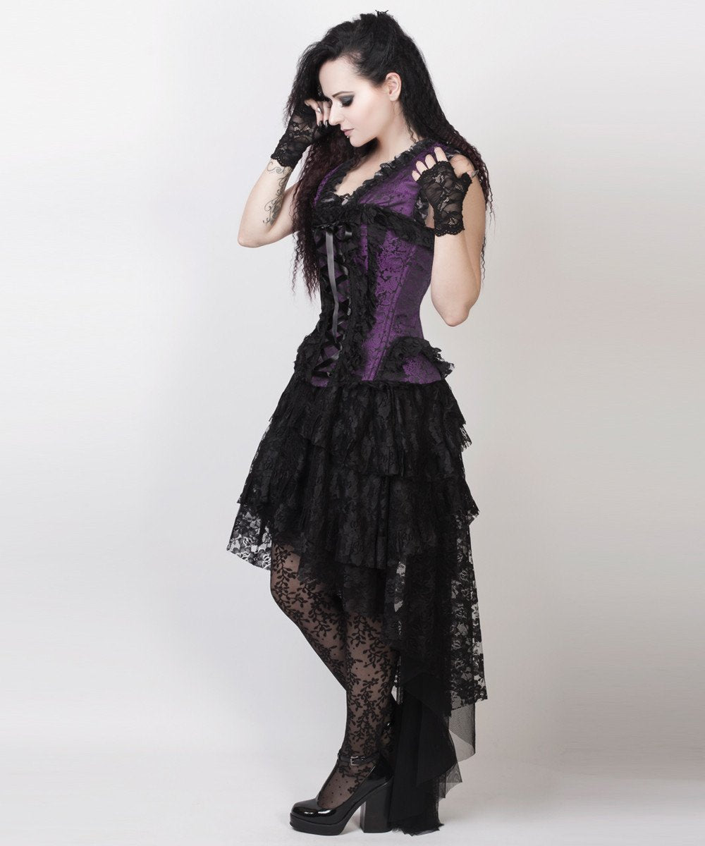Caelan Victorian Inspired Corset Dress in Purple and Black
