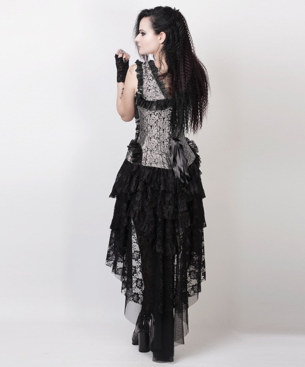 Laelia Victorian Inspired Corset Dress in Silver and Black