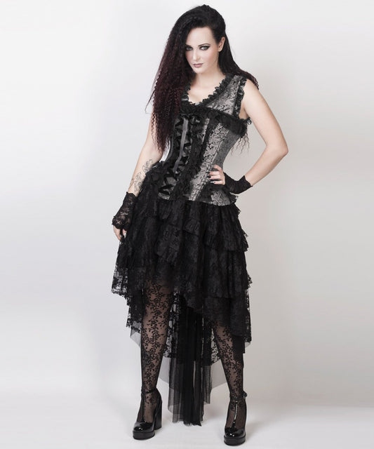 Laelia Victorian Inspired Corset Dress in Silver and Black