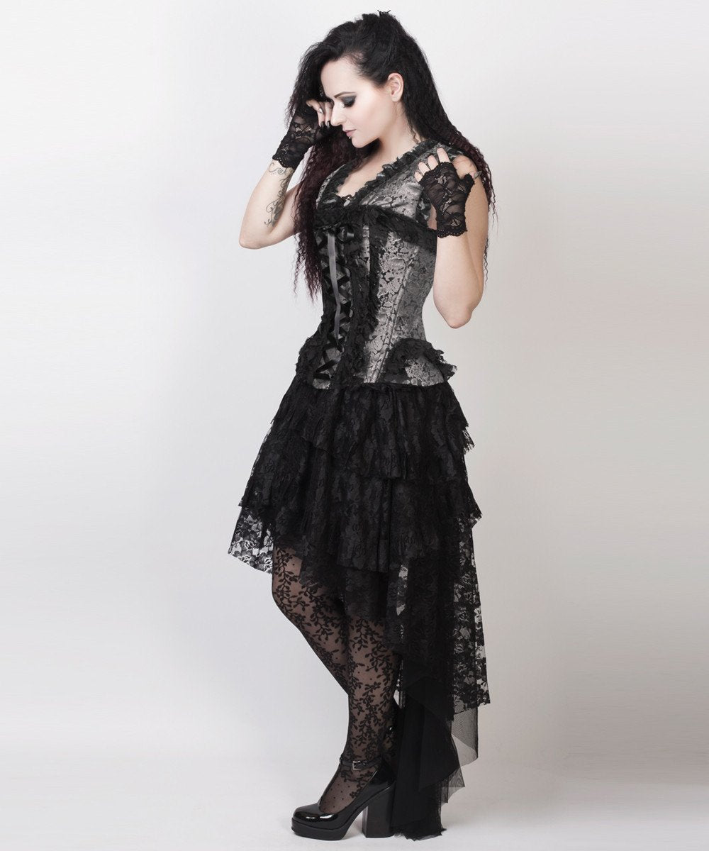 Laelia Victorian Inspired Corset Dress in Silver and Black