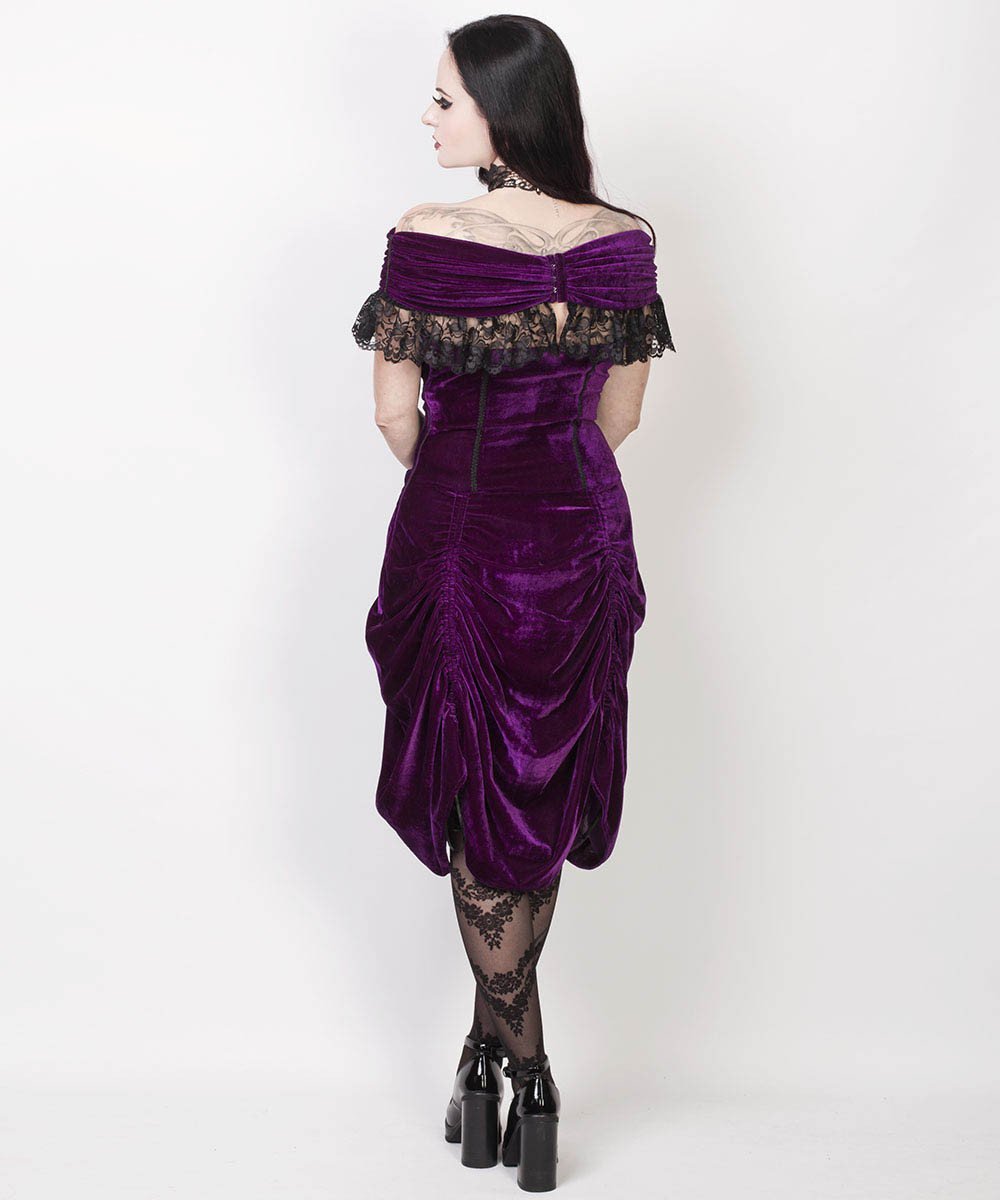 Roberto Burlesque Purple Velvet Off Shoulder Dress