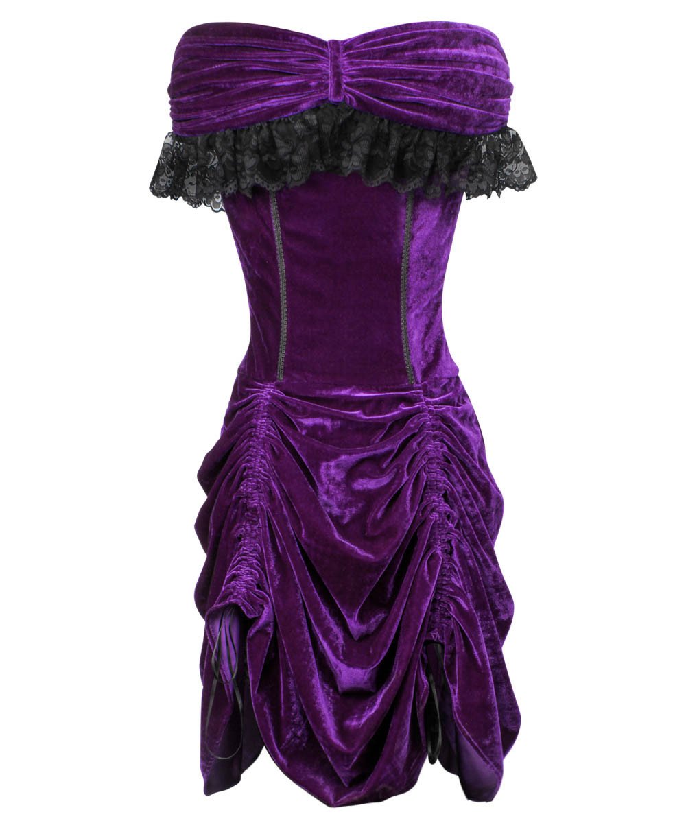 Roberto Burlesque Purple Velvet Off Shoulder Dress