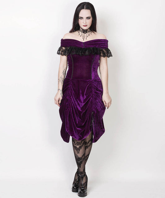 Roberto Burlesque Purple Velvet Off Shoulder Dress