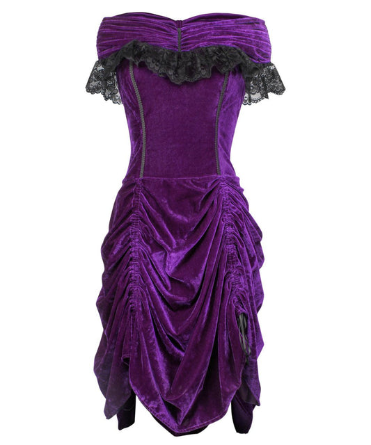 Roberto Burlesque Purple Velvet Off Shoulder Dress