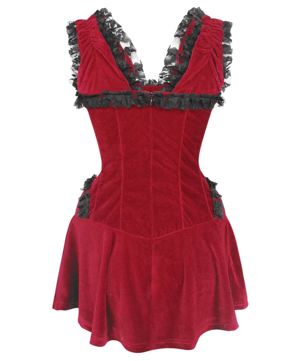 Faigel Halter Burlesque Dress in Maroon Velvet
