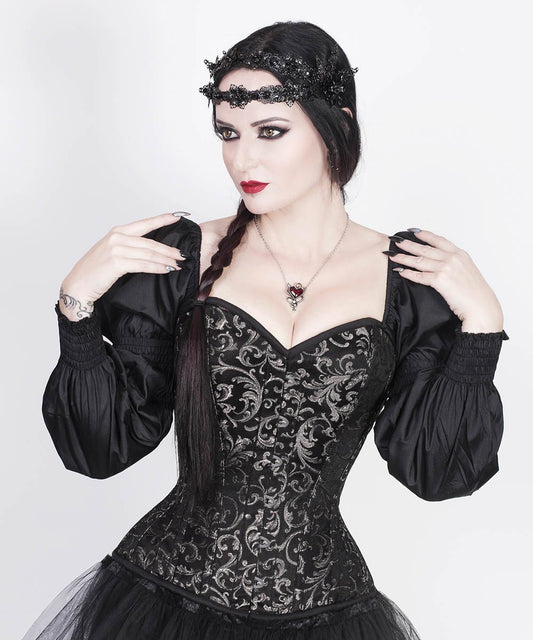 Florry Gothic Silver Corset with Attached Sleeve
