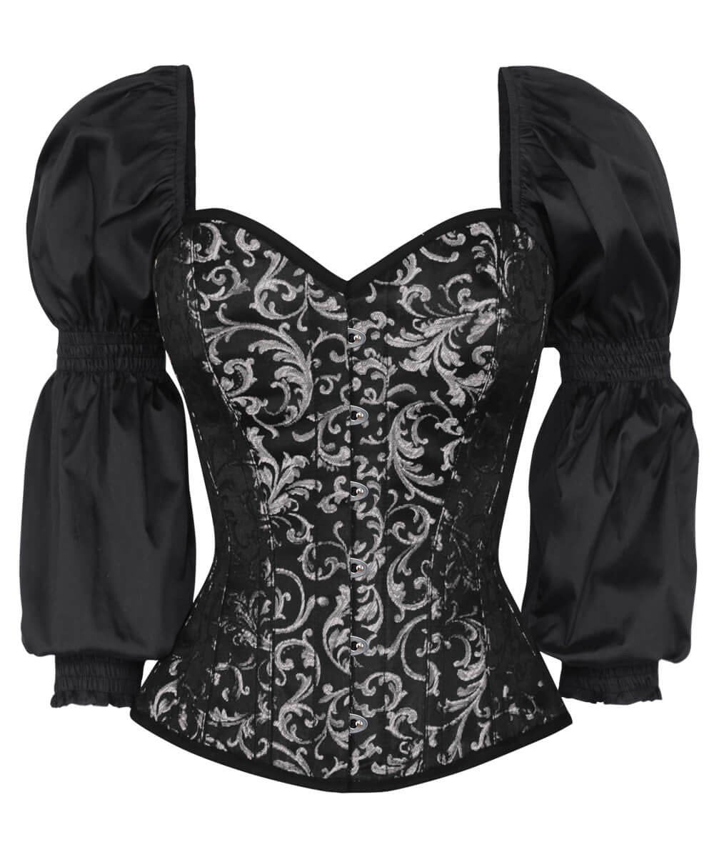 Florry Gothic Silver Corset with Attached Sleeve
