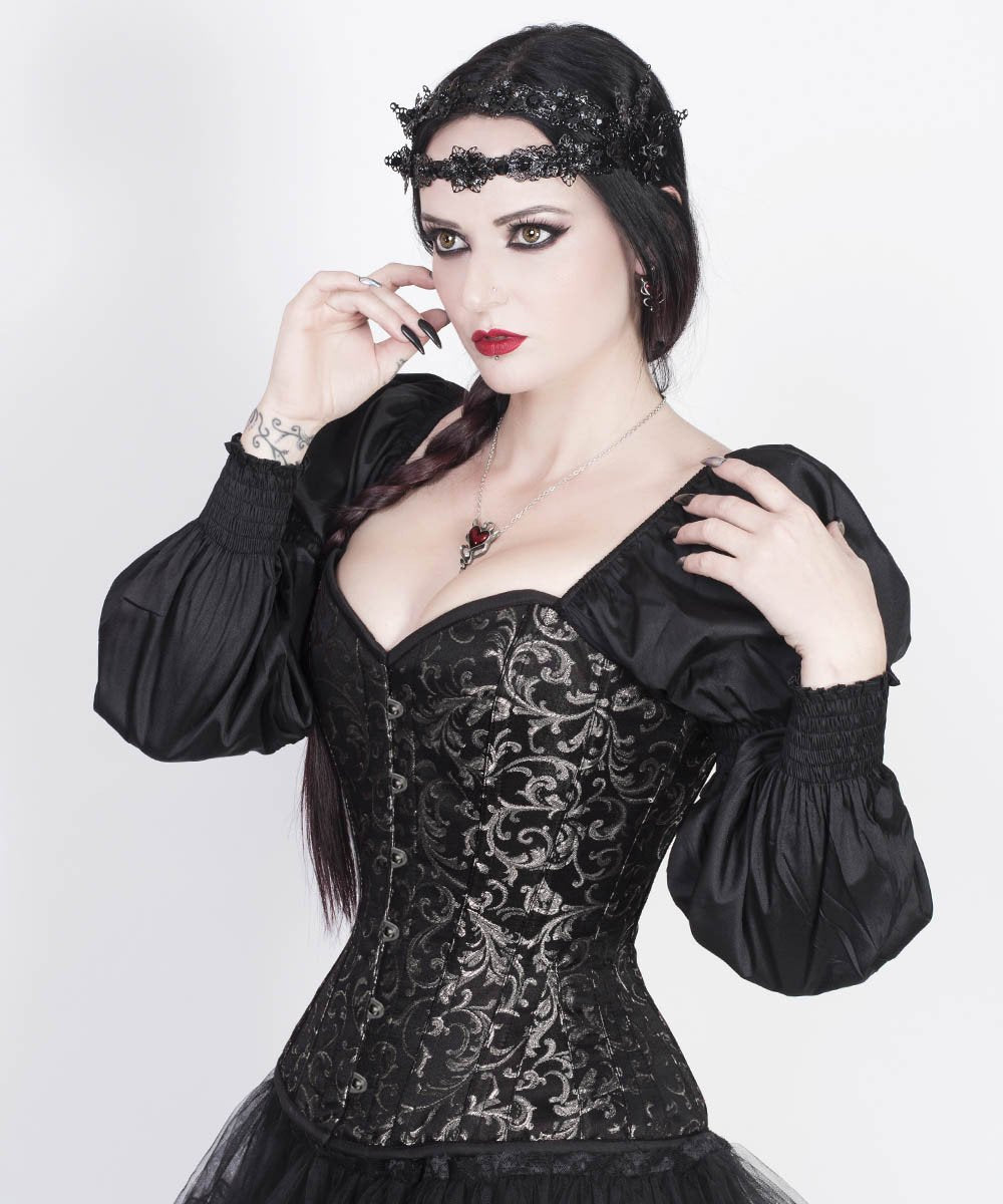 Florry Gothic Silver Corset with Attached Sleeve
