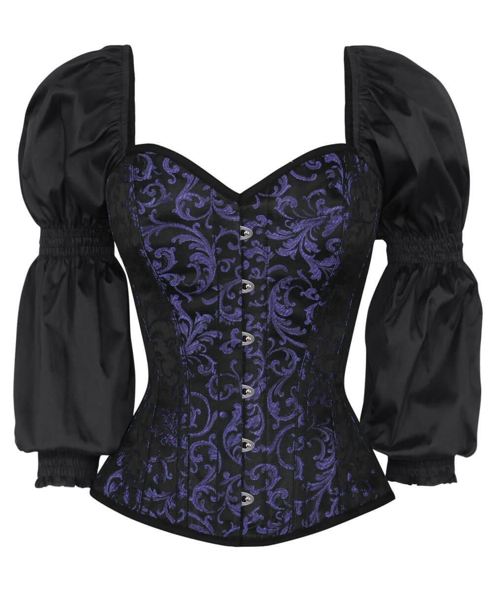 Rosaline Gothic Purple Corset with Attached Sleeve