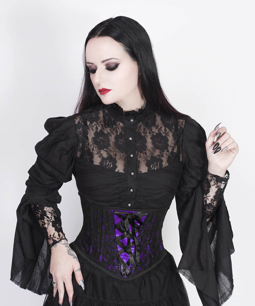 Lazaros Underbust Purple Corset with Lace Overlay