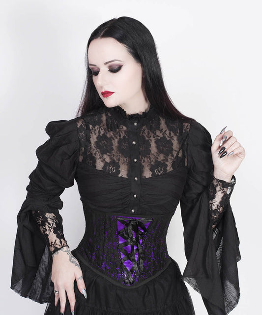 Lazaros Underbust Purple Corset with Lace Overlay