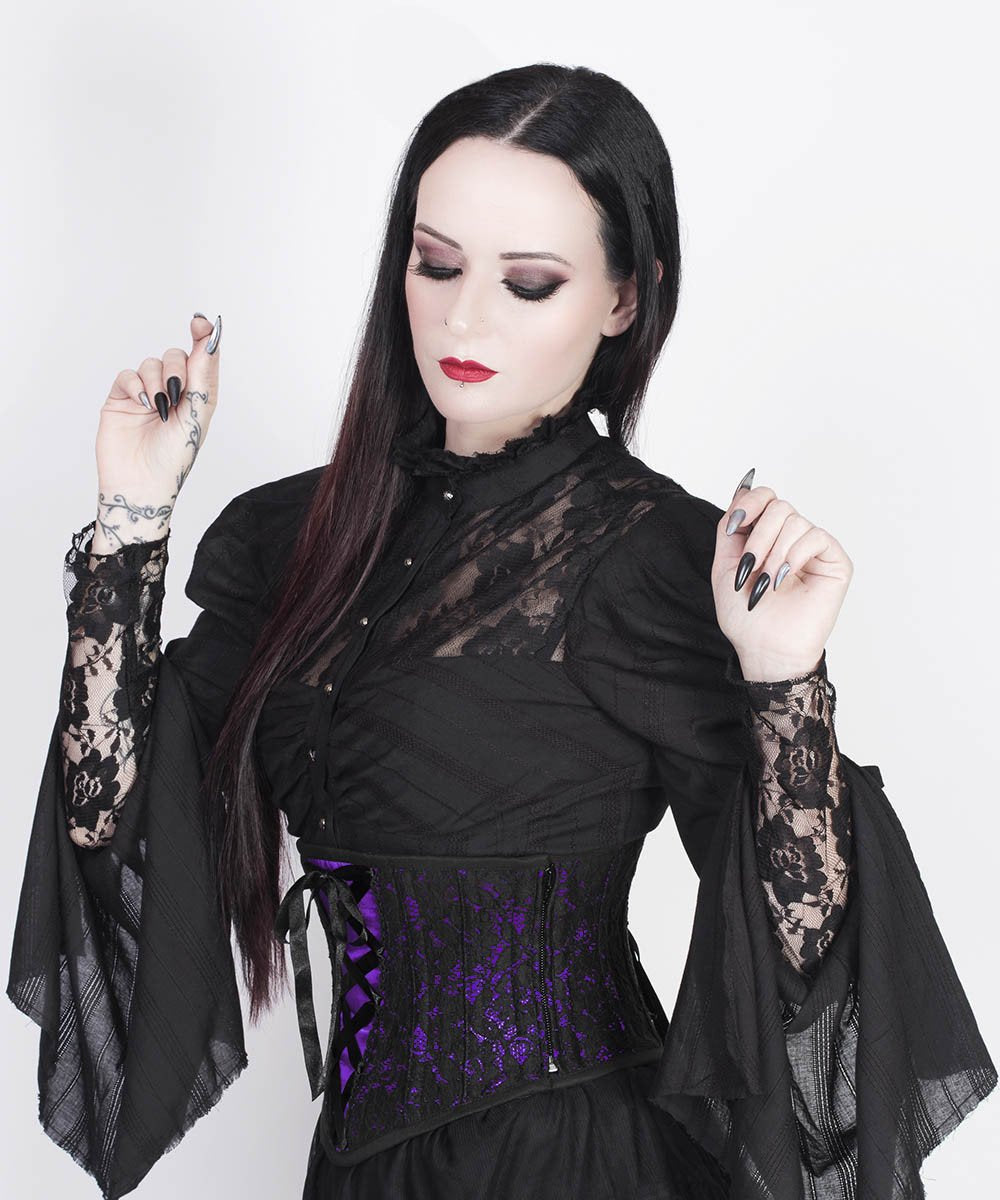 Lazaros Underbust Purple Corset with Lace Overlay