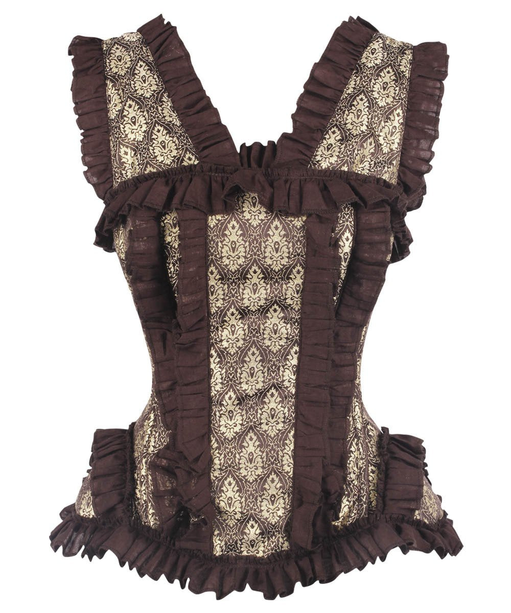 Caley Gold Brocade Overbust Corset with Halter Strap