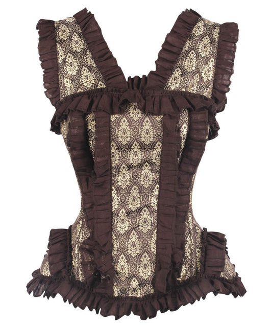 Caley Gold Brocade Overbust Corset with Halter Strap