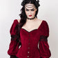 Calvagh Gothic Overbust Custom Made Maroon Corset with Attached Sleeve