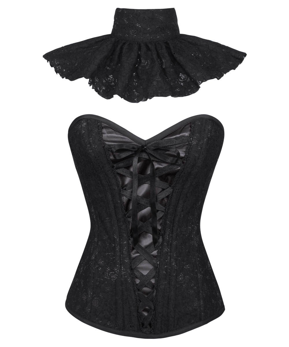 Caiside Black Overlay Corset with Victorian Lace Choker