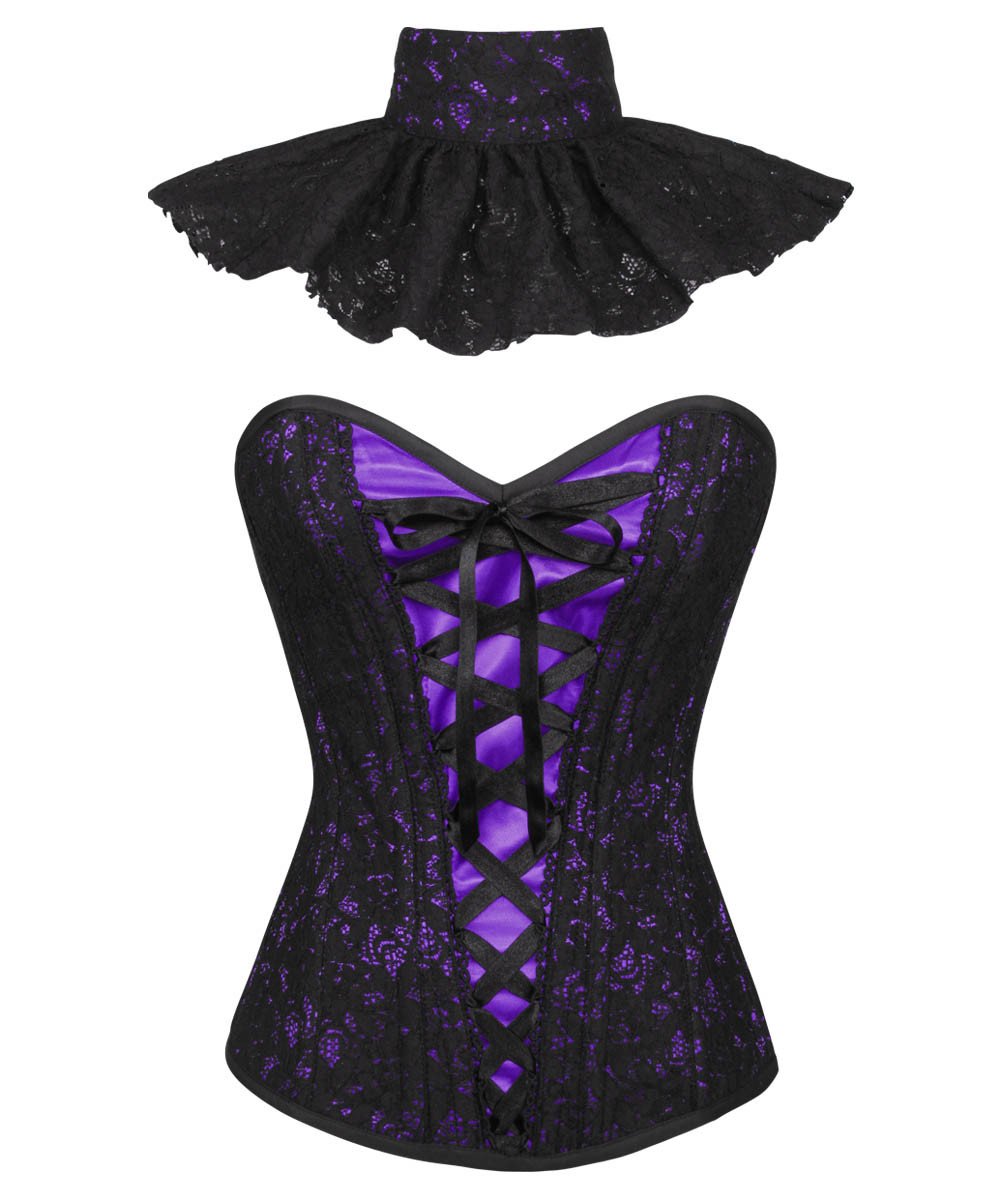 Fidela Purple Overlay Corset with Victorian Lace Choker