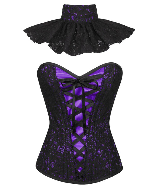 Fidela Purple Overlay Corset with Victorian Lace Choker