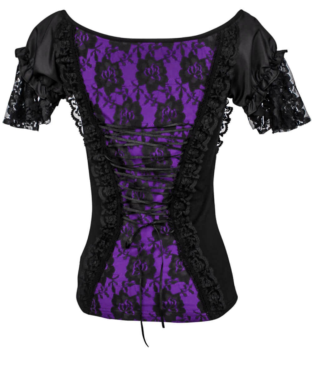 Fillin Purple Gothic Broad Neck Lace Overlay Top