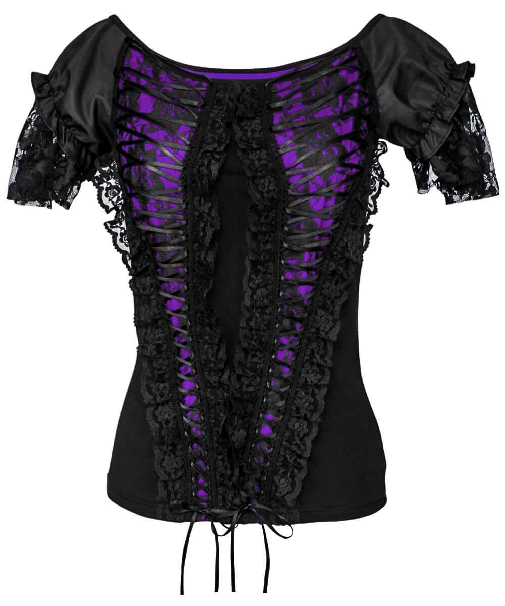 Fillin Purple Gothic Broad Neck Lace Overlay Top