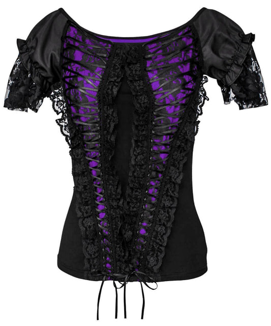 Fillin Purple Gothic Broad Neck Lace Overlay Top