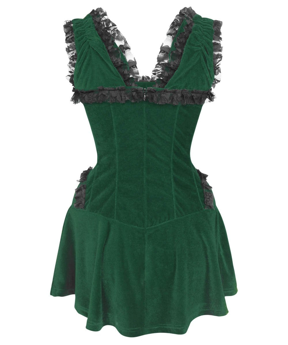 Romane Halter Burlesque Dress in Green Velvet