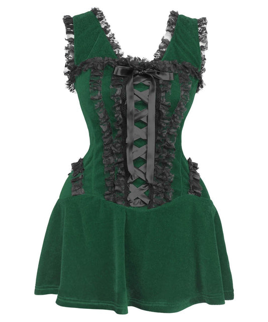 Romane Halter Burlesque Dress in Green Velvet
