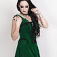 Romane Halter Burlesque Dress in Green Velvet