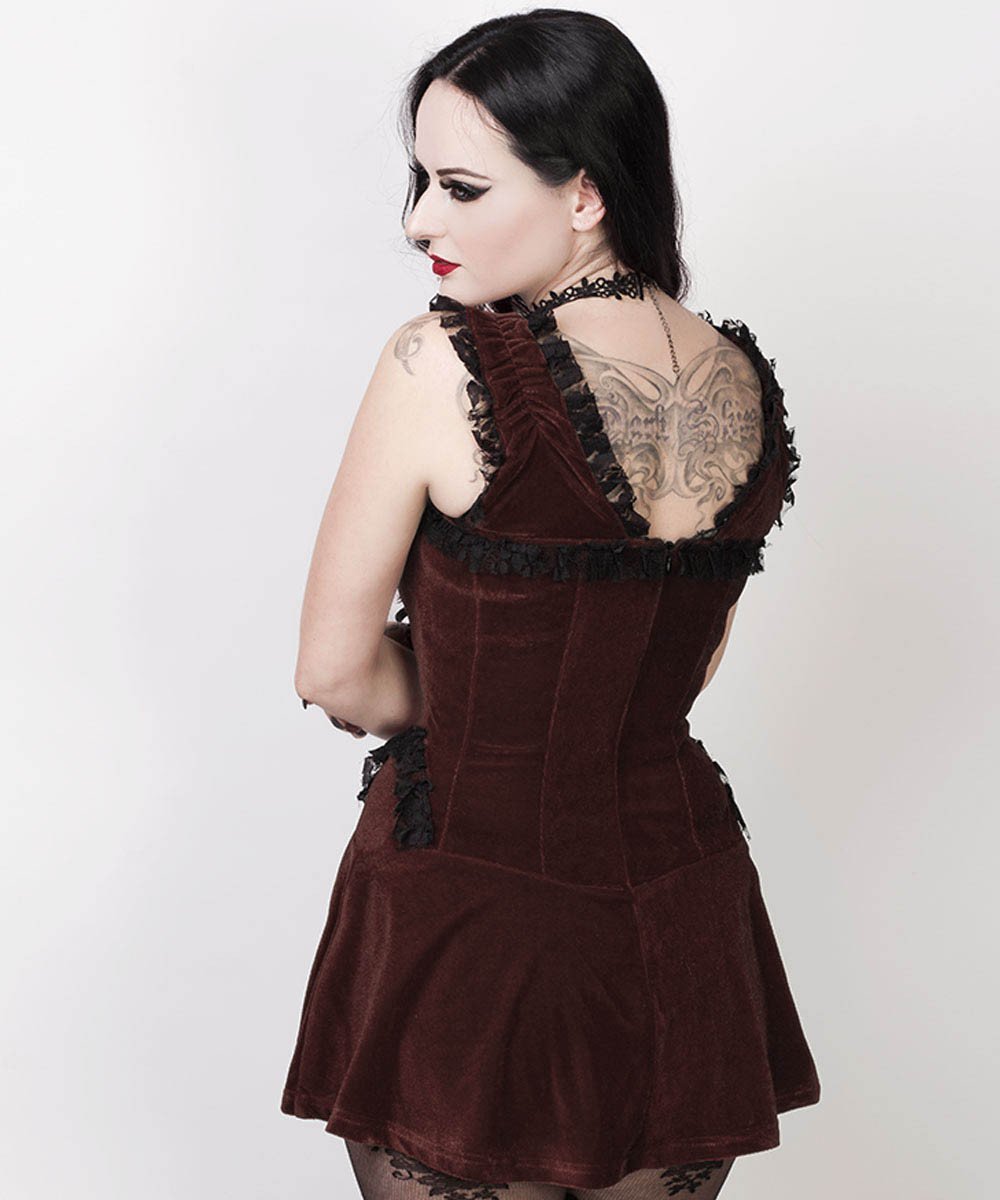 Agrafena Halter Burlesque Dress in Brown Velvet