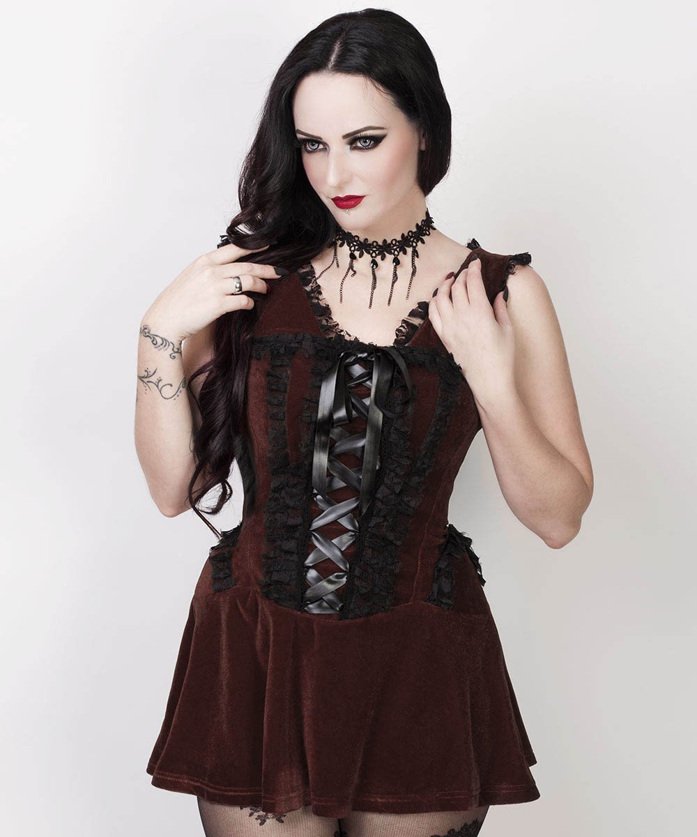 Agrafena Halter Burlesque Dress in Brown Velvet